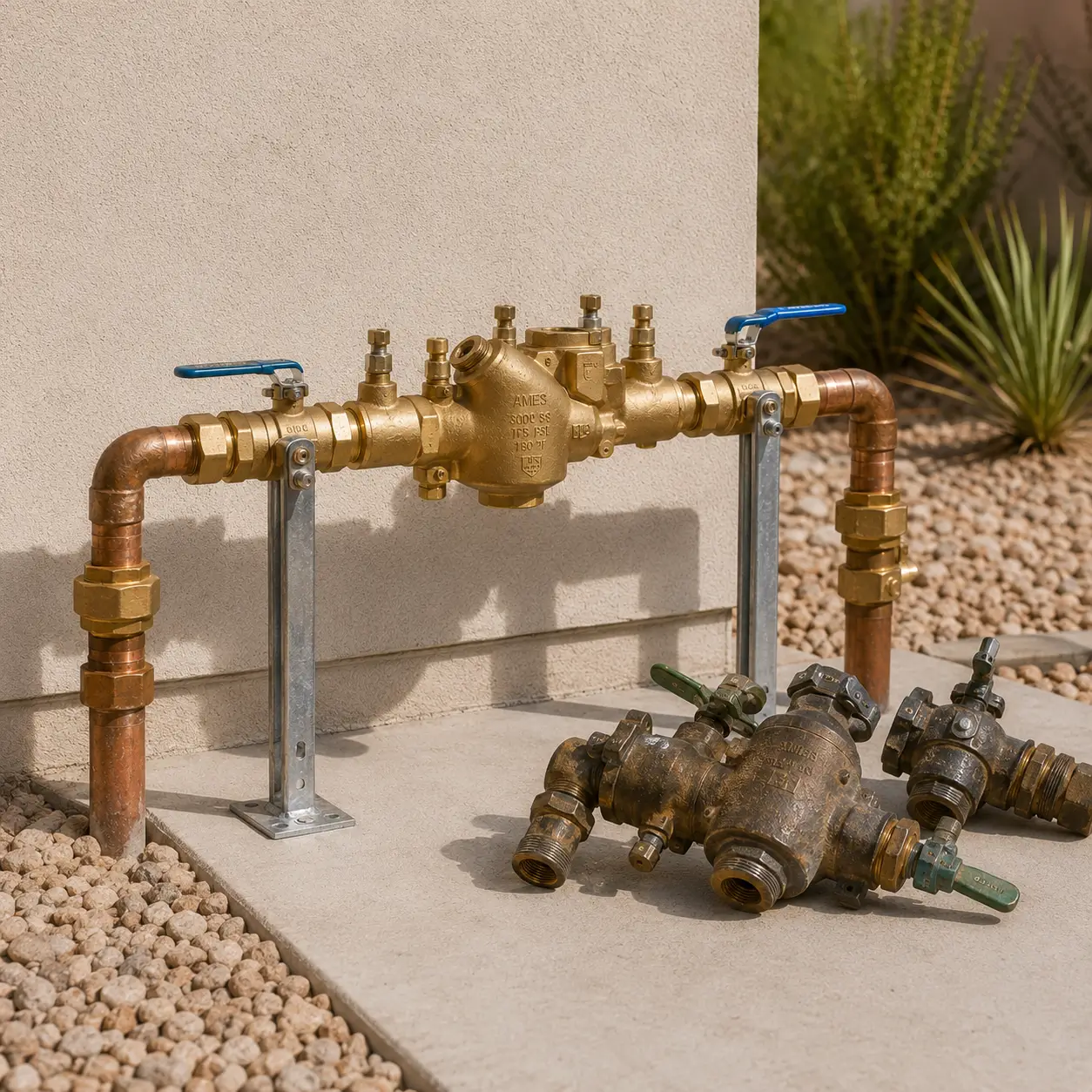 New backflow assembly beside the corroded unit it replaced