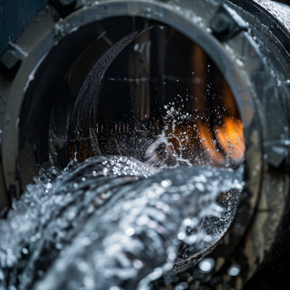 Hydro jetting equipment clearing a tough drain clog