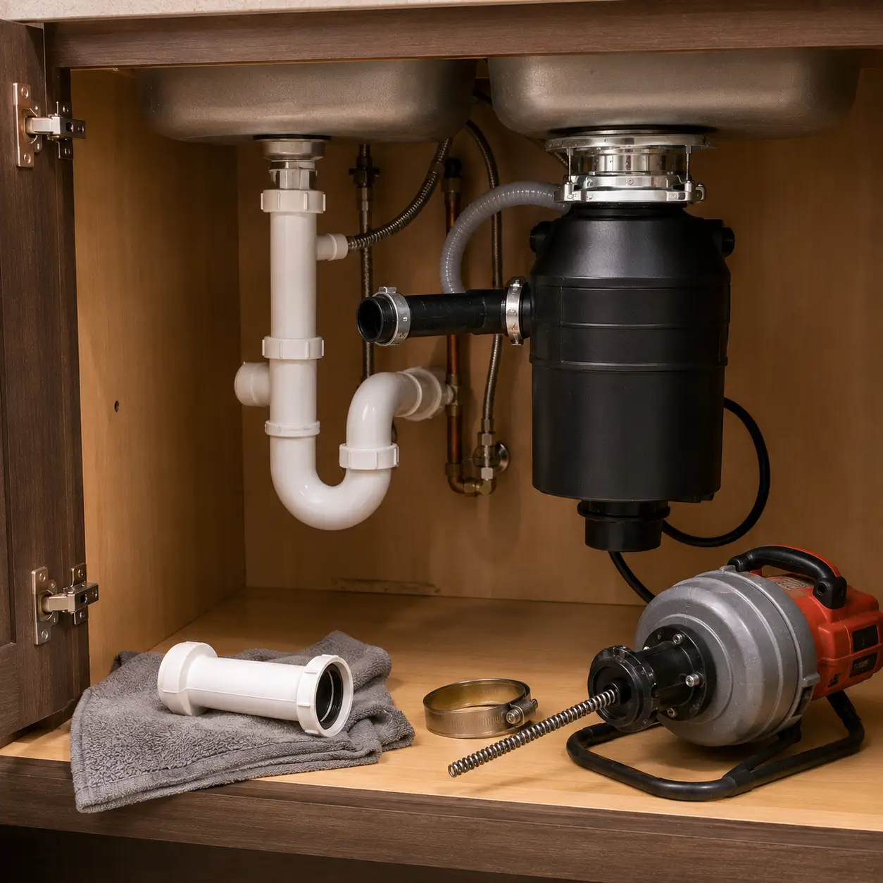 Drain machine and removed discharge tube below a disposal