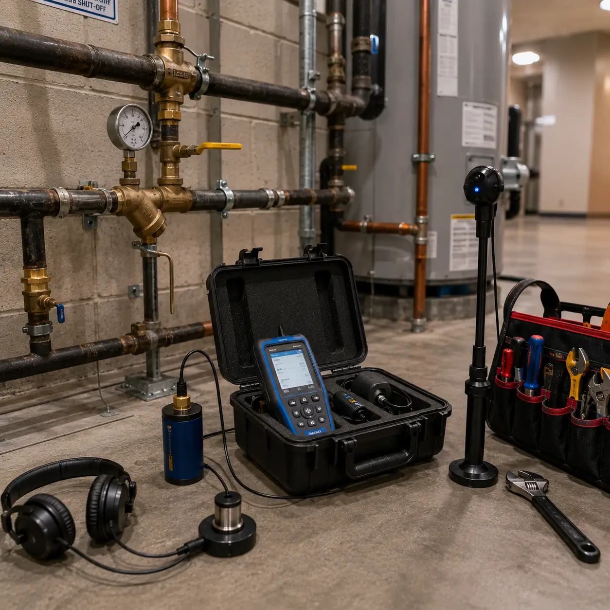 Correlator and ground microphone in a commercial mechanical room