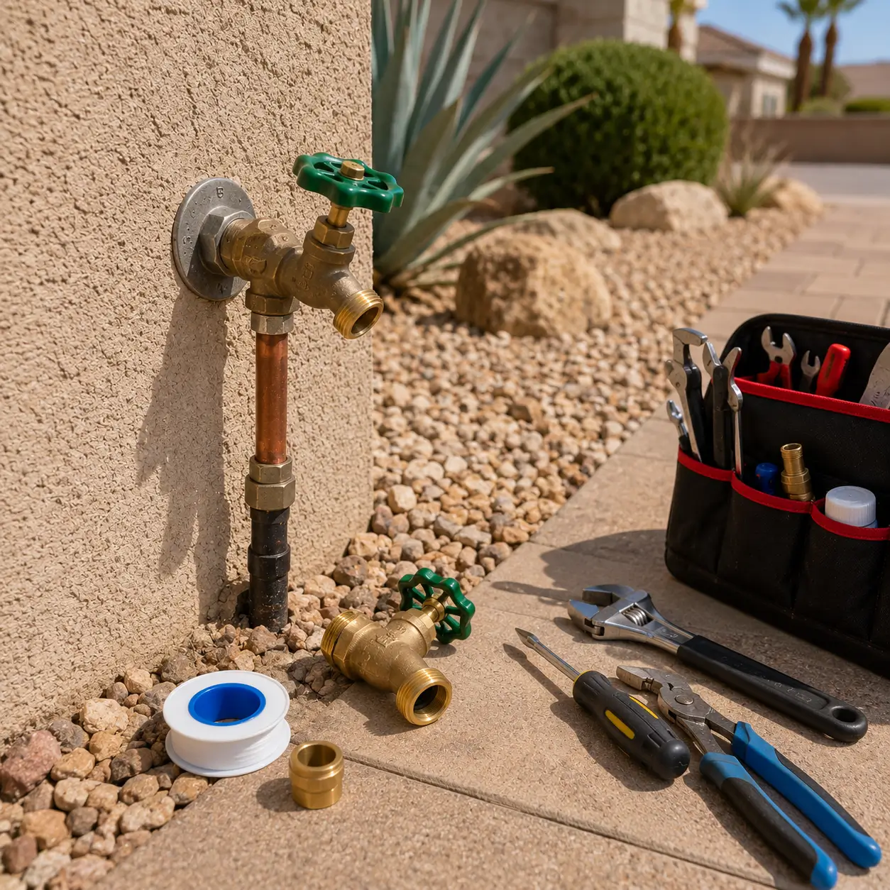 Wall spigot on copper with a replacement bib and thread tape