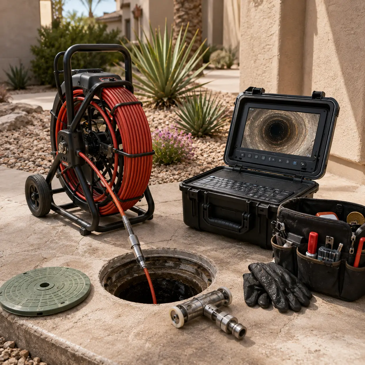 Camera head and skids laid out before a lining job